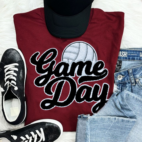 Volleyball Black Game Day Chenille Patch Everyday Tee