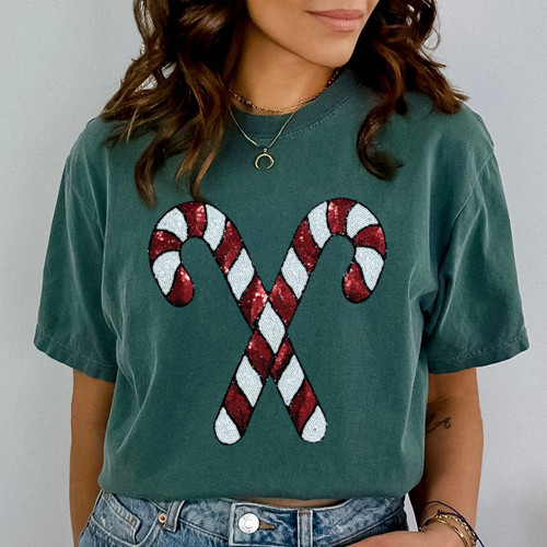 Sequin Candy Cane Patch Pigment Dyed Tee