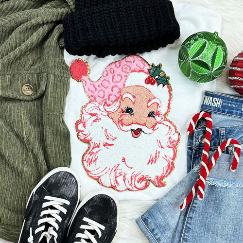 Pink Santa Chenille Patch Everyday Tee