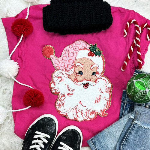 Pink Santa Chenille Patch Heliconia Everyday Tee