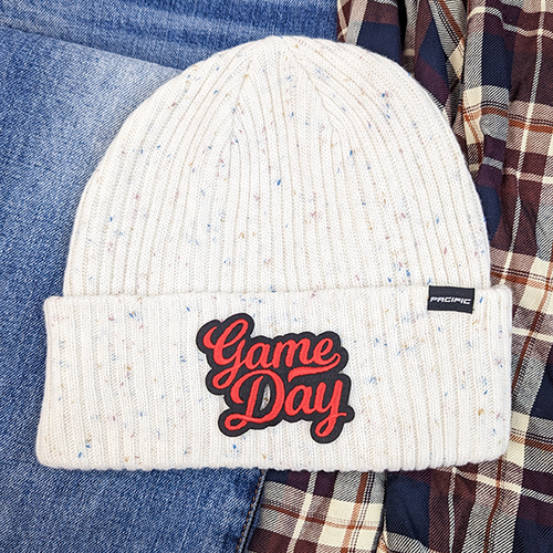 White Tweed Beanie With NO SPORT Embroidered Game Day Patch