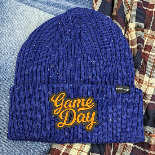 Royal Blue Tweed Beanie With NO SPORT Embroidered Game Day Patch