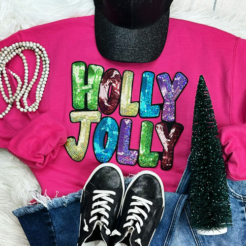 Sequin Holly Jolly Chenille Heliconia Crewneck Sweatshirt