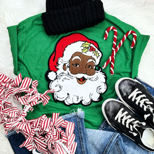 Dark Skin Santa Chenille Green Everyday Tee