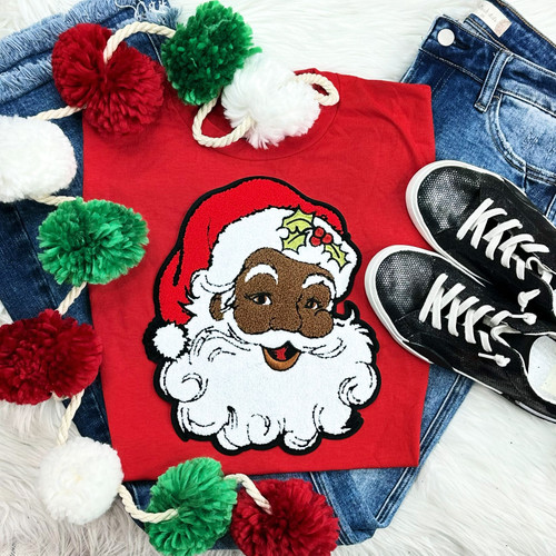 Dark Skin Santa Chenille Red Everyday Tee