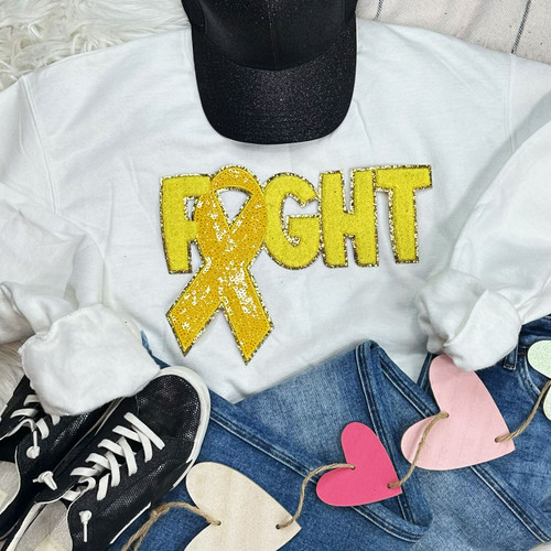 Yellow Fight Ribbon White Crewneck Sweatshirt