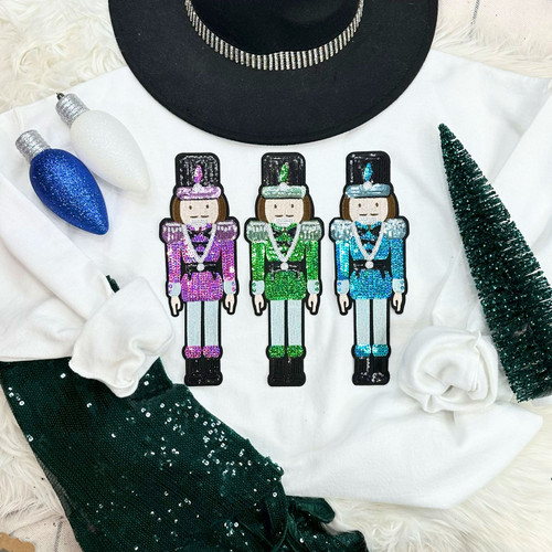 Sequin Nutcrackers Bundle White Crewneck Sweatshirt