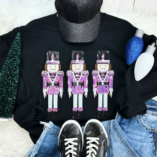 Sequin Nutcrackers PINK Bundle Black Crewneck Sweatshirt