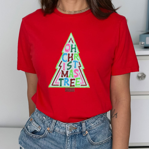 Sequin Christmas Tree Chenille Red or Green Everyday Tee