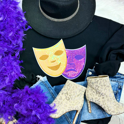 Sequin Masks Mardi Gras Patch Crewneck Sweatshirt