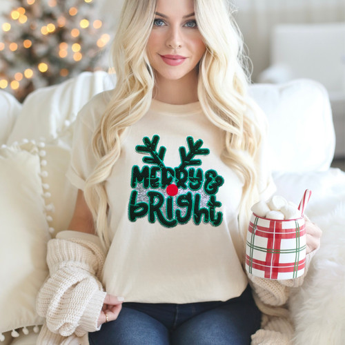 Merry & Bright GREEN Patch Pigment Dyed Tee