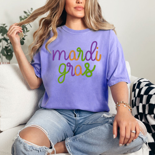 Mardi Gras Faux Tinsel Pigment Dyed Tee