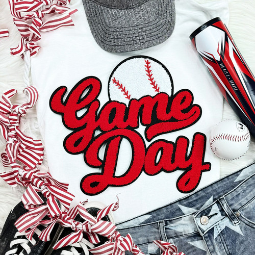 Baseball Red Game Day Chenille Patch Everyday Tee