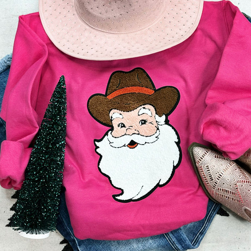 Cowboy Santa Chenille Patch Heliconia Crewneck Sweatshirt