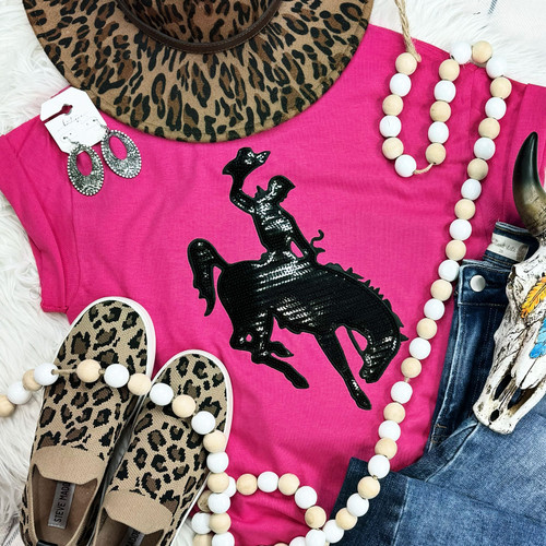 Rodeo Cowboy and Horse Sequin Patch Everyday Tee