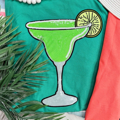 Lime Margarita Glass Patch Island Green Pigment Dyed Tee