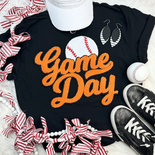 Baseball Orange Game Day Chenille Patch Everyday Tee