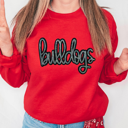 Bulldogs Sequin Patch Red Crewneck Sweatshirt
