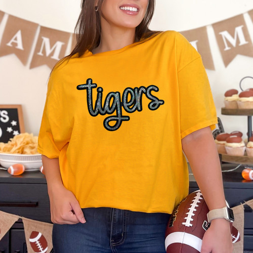 Tigers Sequin Patch Gold Everyday Tee