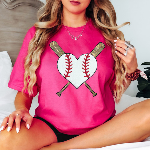 Baseball Heart and Bats Chenille/Sequin Patch Heliconia Everyday Tee