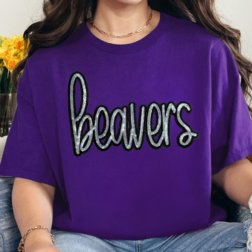 Beavers Sequin Patch Purple Everyday Tee