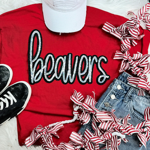 Beavers Sequin Patch Red Everyday Tee