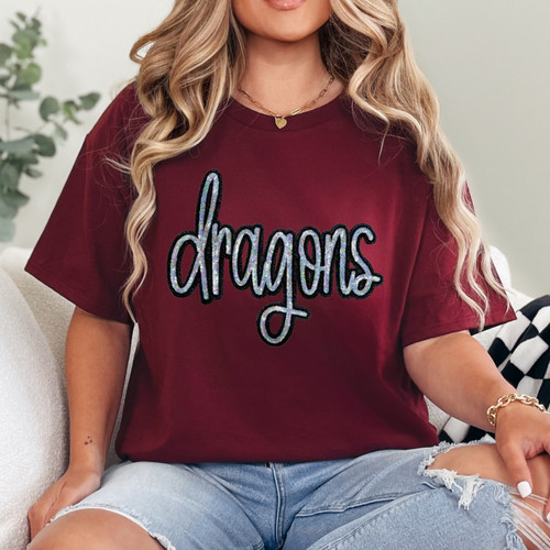 Dragons Sequin Patch Garnet Everyday Tee