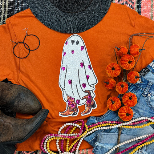 Sequins Cowgirl Ghost Patch Texas Orange Everyday Tee