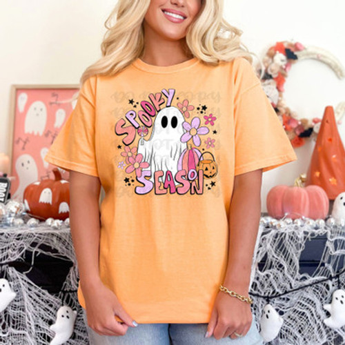 Spooky Season Retro Ghost Pigment Dyed Tee