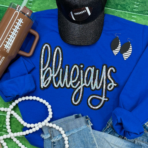 Bluejays Sequin Patch Royal Crewneck Sweatshirt