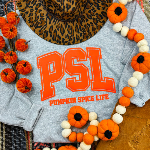 Pumpkin Spice Life Orange PUFF Sport Grey Crewneck Sweatshirt