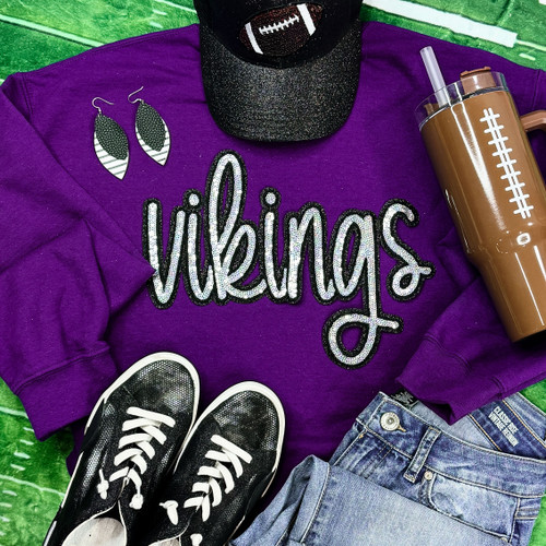 Vikings Sequin Patch Purple Crewneck Sweatshirt