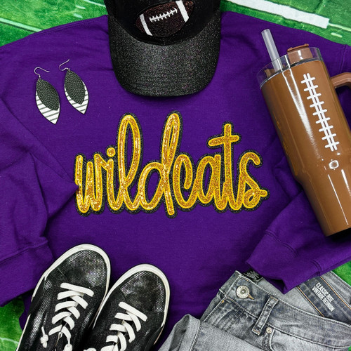 Wildcats Gold Sequin Patch Purple Crewneck Sweatshirt