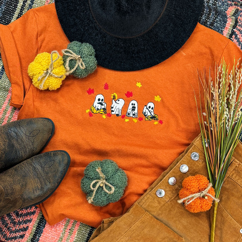 Fall Ghosts Embroidered Texas Orange Everyday Tee