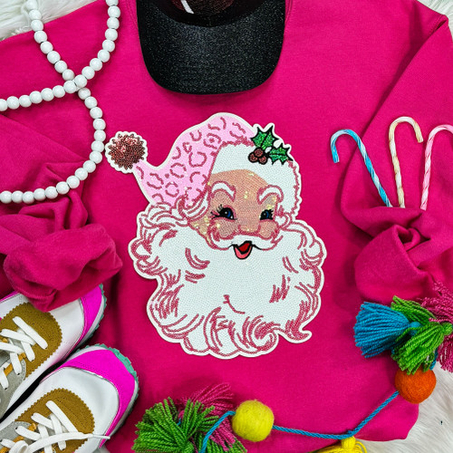 Sequins Pink Santa Patch Heliconia Crewneck Sweatshirt