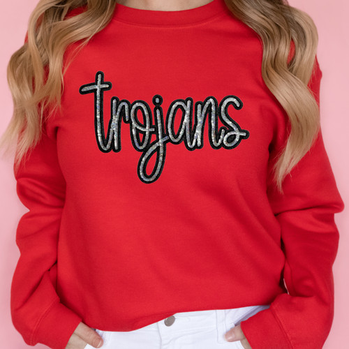 Trojans Sequin Patch Red Crewneck Sweatshirt