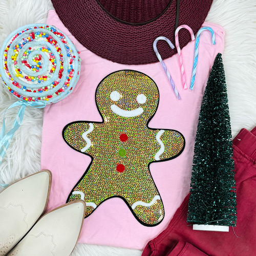 Sequin Gingerbread Man Blossom Pigment Dyed Tee