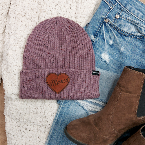 Lavender Pacific Tweed Beanie with Mama Heart Leather Patch
