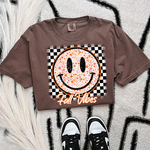Fall Vibes Floral Happy Face Tee