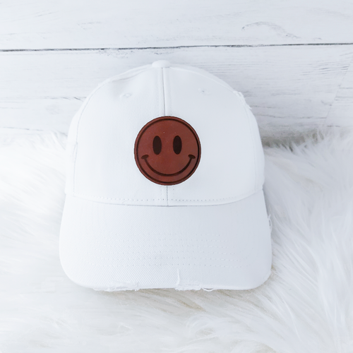 Pacific Hybrid White Denim Cap Complete with Smiley Face Leather Patch