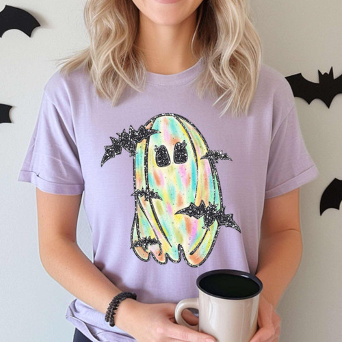Ghost Faux Glitter Bats Tee