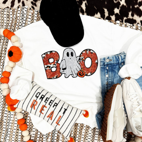Sequin Orange & Leopard Boo with Ghost Sweatshirt