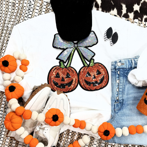 Sequin Double Pumpkin with Bow Sweatshirt