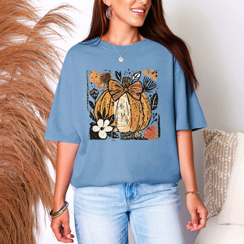 Floral Pumpkin With Bow Tee