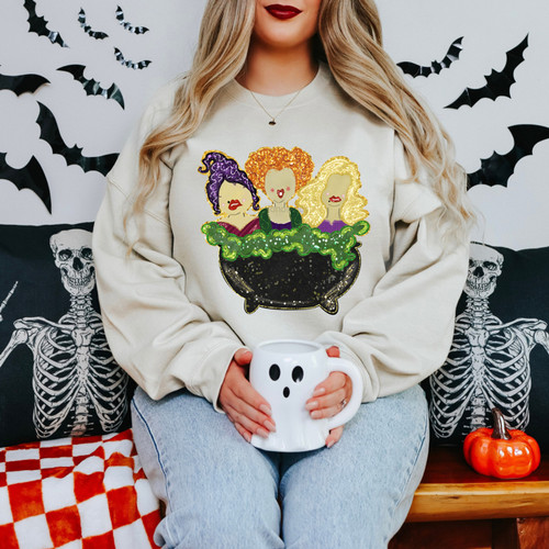 Three Witches Faux Glitter Sweatshirt Three Witches Faux Glitter Sweatshirt