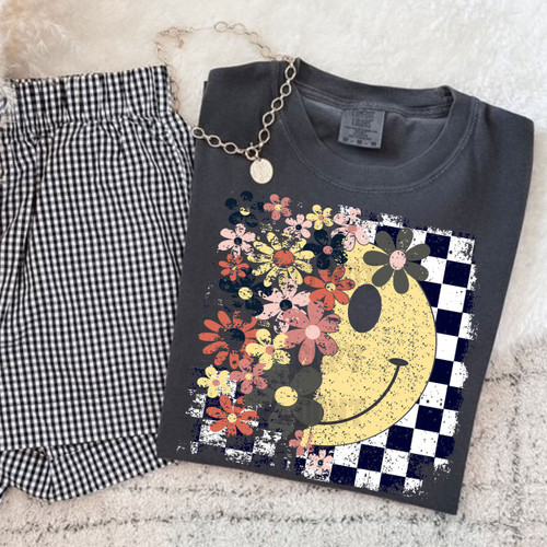 Groovy Floral Happy Face Tee Groovy Floral Happy Face Tee