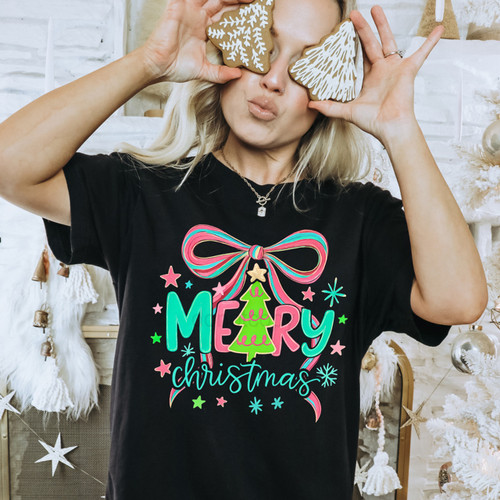 Bright Merry Christmas Bow Tee