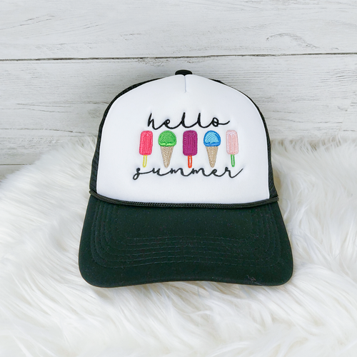 Hello Summer Embroidered Trucker Hat