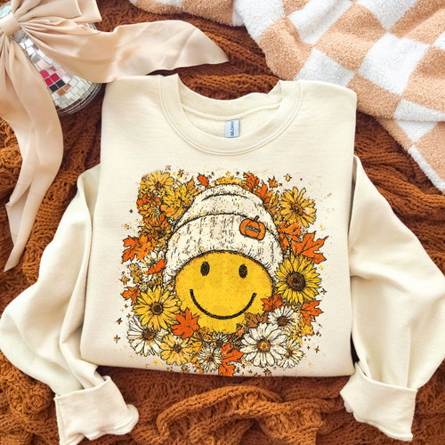 Floral Fall Happy Face Sweatshirt