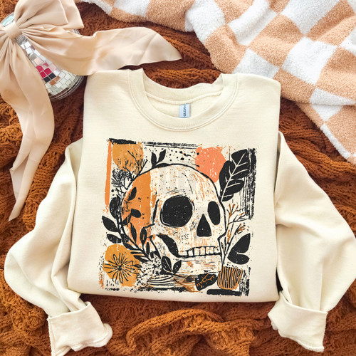Fall Floral Skull Sweatshirt